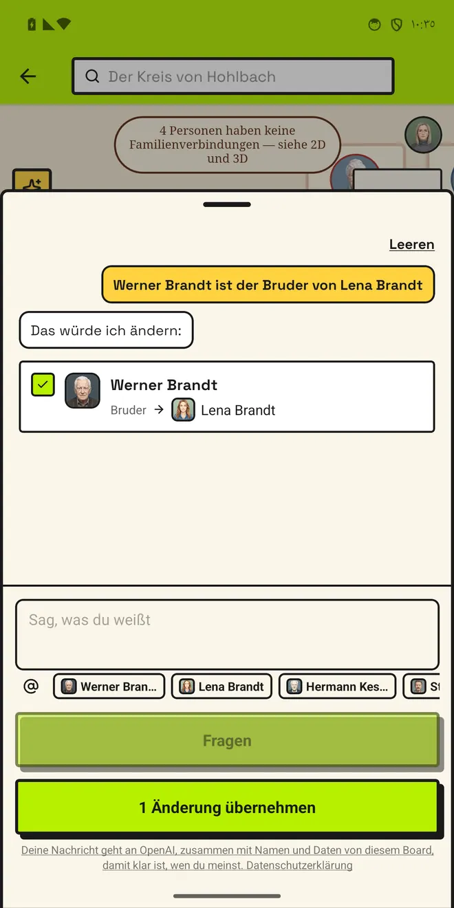 Du sagst es. Sie schlägt vor. Du bestätigst.